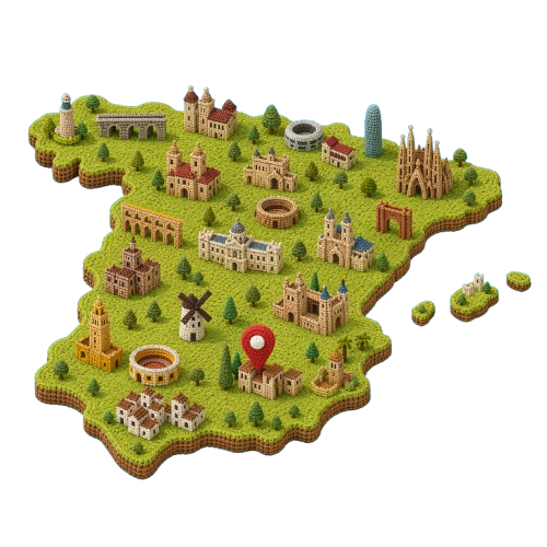 Mapa de España con indicación de talleres de crochet en Andalucía