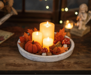 Centro de mesa con decoración otoñal